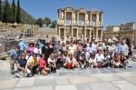 Happy group at Ephesus Celcius Library on Archaeologous tour